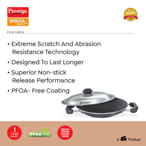 Prestige Omega Select Plus Non-stick Appachatty with Stainless Steel Lid, 20cm (Black)