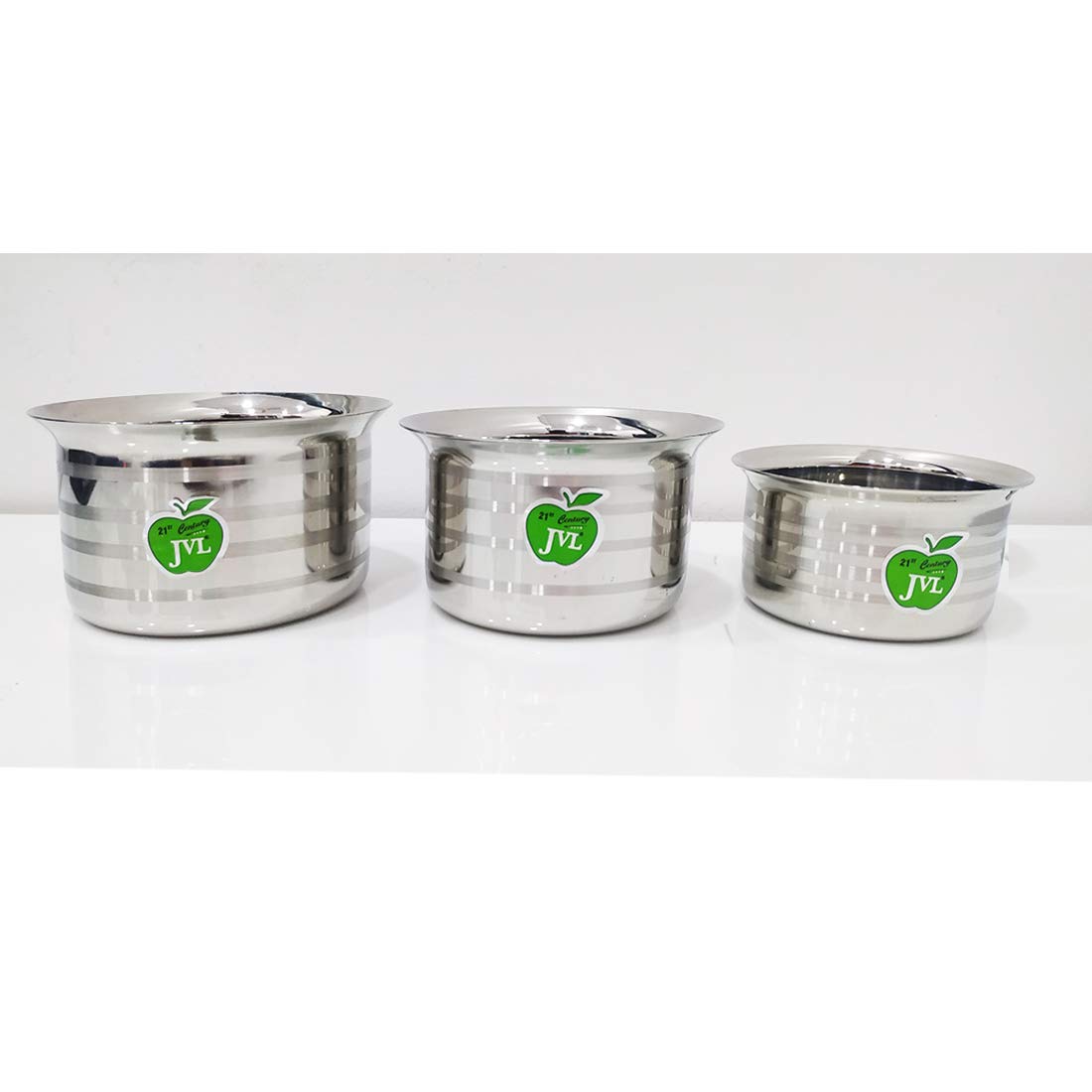 JVL Small Size Formal Handi Silver Touch Bottom 3 PC Set With Lid - 225ml, 350ml, 500ml