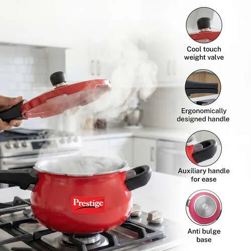 Prestige Deluxe Plus Aluminium Outer Lid Mini Pressure Handi, 3 Litre, Red 10795