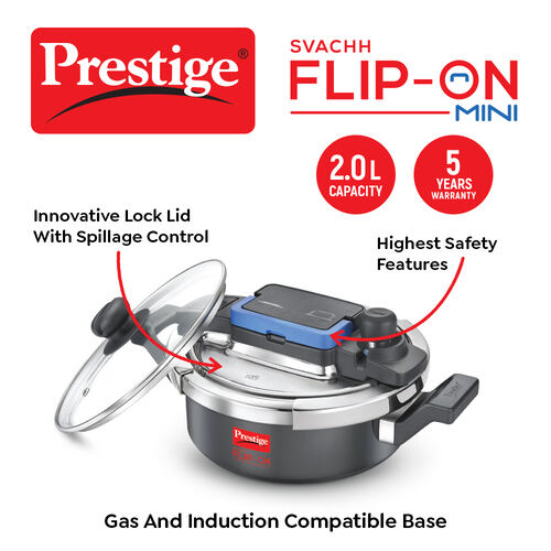 Prestige Svachh Flip-on Mini Hard Anodised Spillage Control Pressure Cooker with Glass Lid, (Black) 20167
