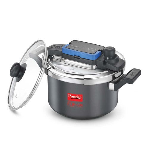 Prestige Svachh Flip-on Hard Anodised Gas and Induction Compatible Pressure Cooker with Glass Lid, 5 Litre (Black) 20161