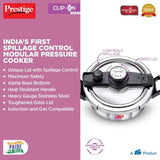 Prestige Clip-on Svachh Stainless Steel Spillage Control Pressure Cooker with Glass Lid, (Silver) 20229