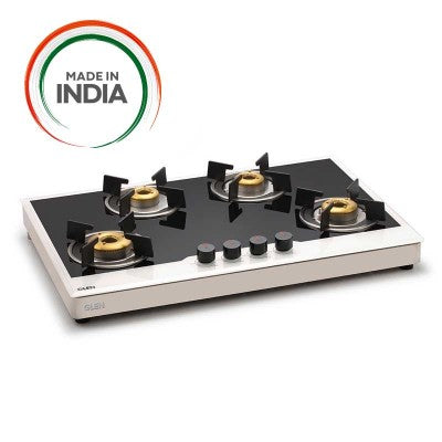 Glen 1074 FB BW AI FFD 4 Forged Brass Burner Free Standing Glass Gas Hob (Flame Failure Device)