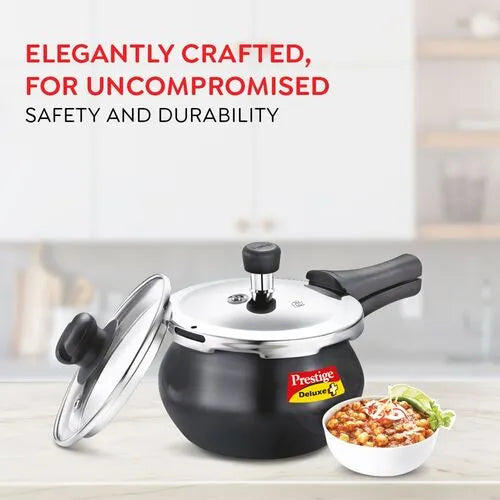 Prestige Deluxe Duo Plus Hard Anodised Gas and Induction Compatible Pressure Handi with Glass Lid, 2 L (Black)20359
