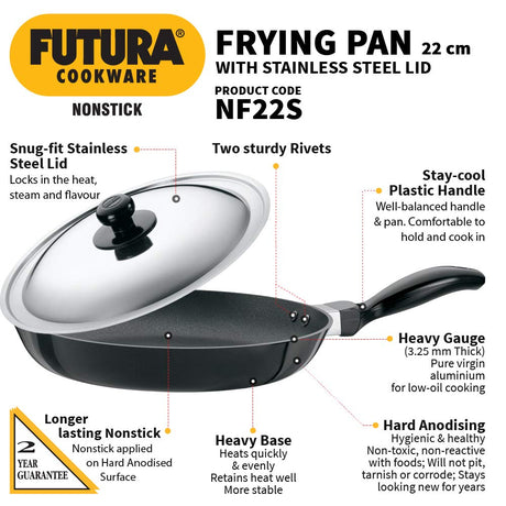 Hawkins Futura Non-Stick Frying Pan with Steel Lid 22cm NF22S