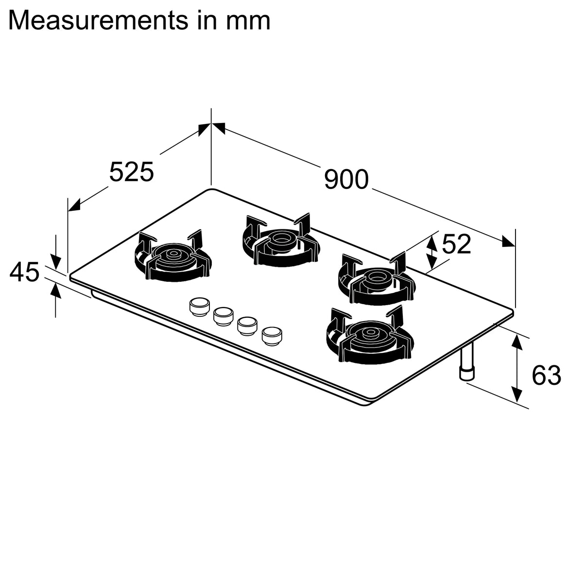 Series 6 Gas hob 90 cm Tempered glass, Black PNH9O6G20I