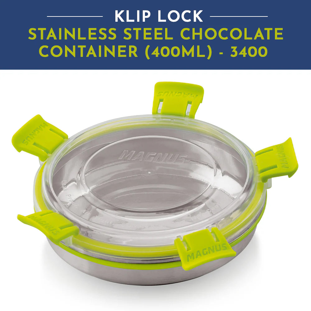 Klip Lock Stainless Steel Airtight Leakproof Storage Container 400ML – Chocolate Container, Ideal Lunch Box for Office Men, Women & Kids, Premium Kitchen Accessories