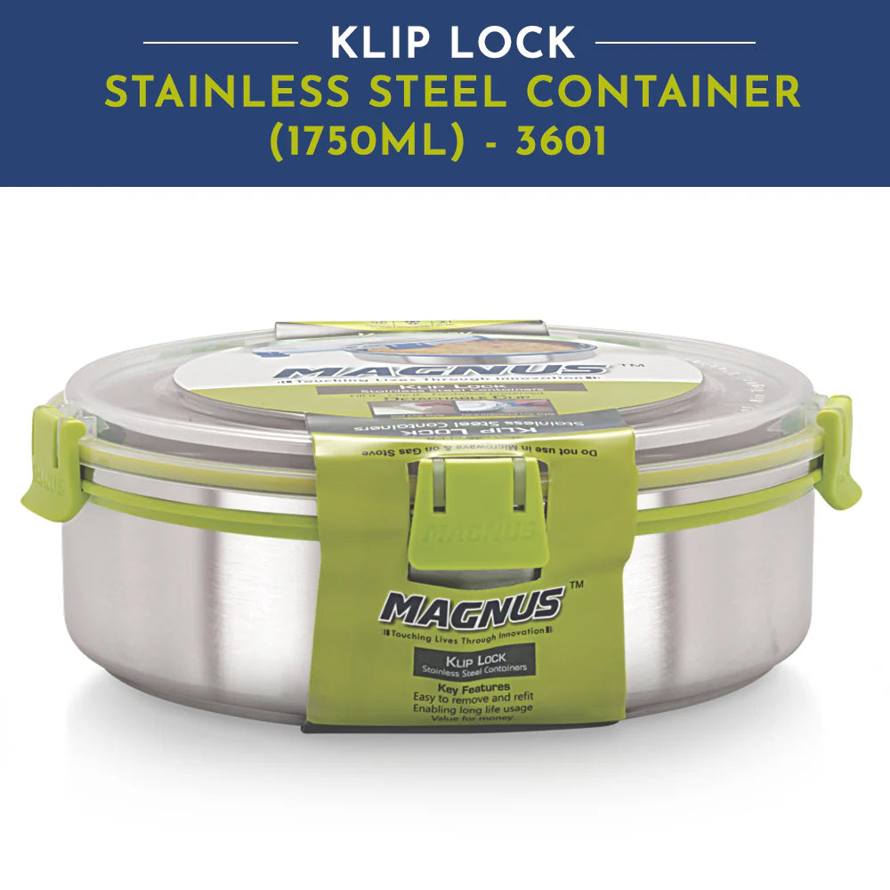Klip Lock Stainless Steel Airtight Leakproof Storage Container 1750ML – Durable Kitchen Accessories Item, Large Lunch Box for Office Men, Women & Kids