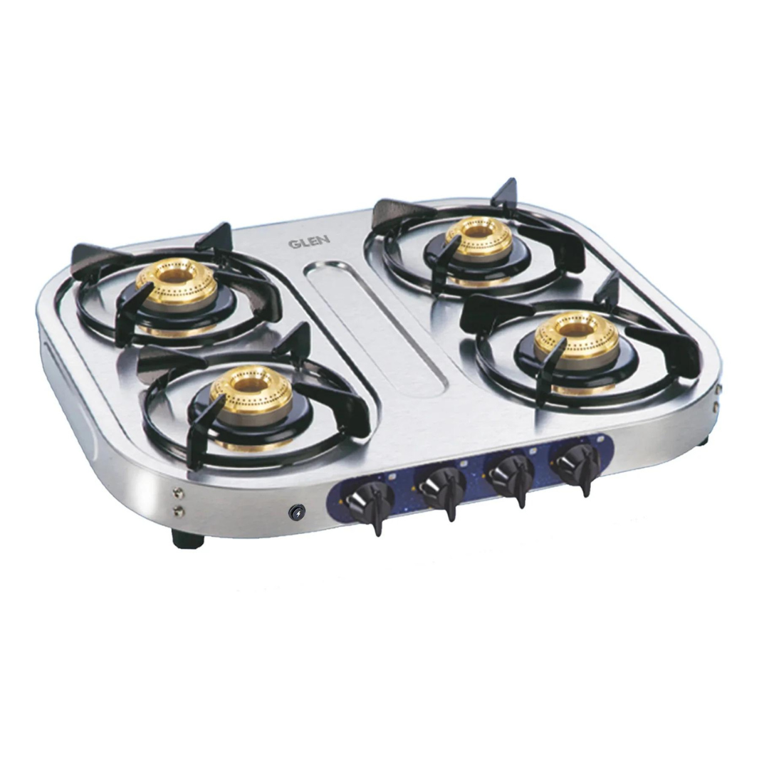 Glen CT 1044 SS BB 4 Burner Stainless Steel Gas Stove with Brass Burner Auto Ignition