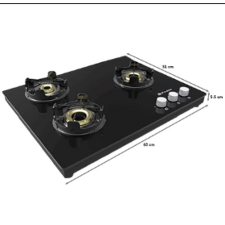 Faber NiOS PRO 3B BK Glass Cooktop with Manual Gas Stove Heat resistant black Enameled Round (3 Brass Burners)