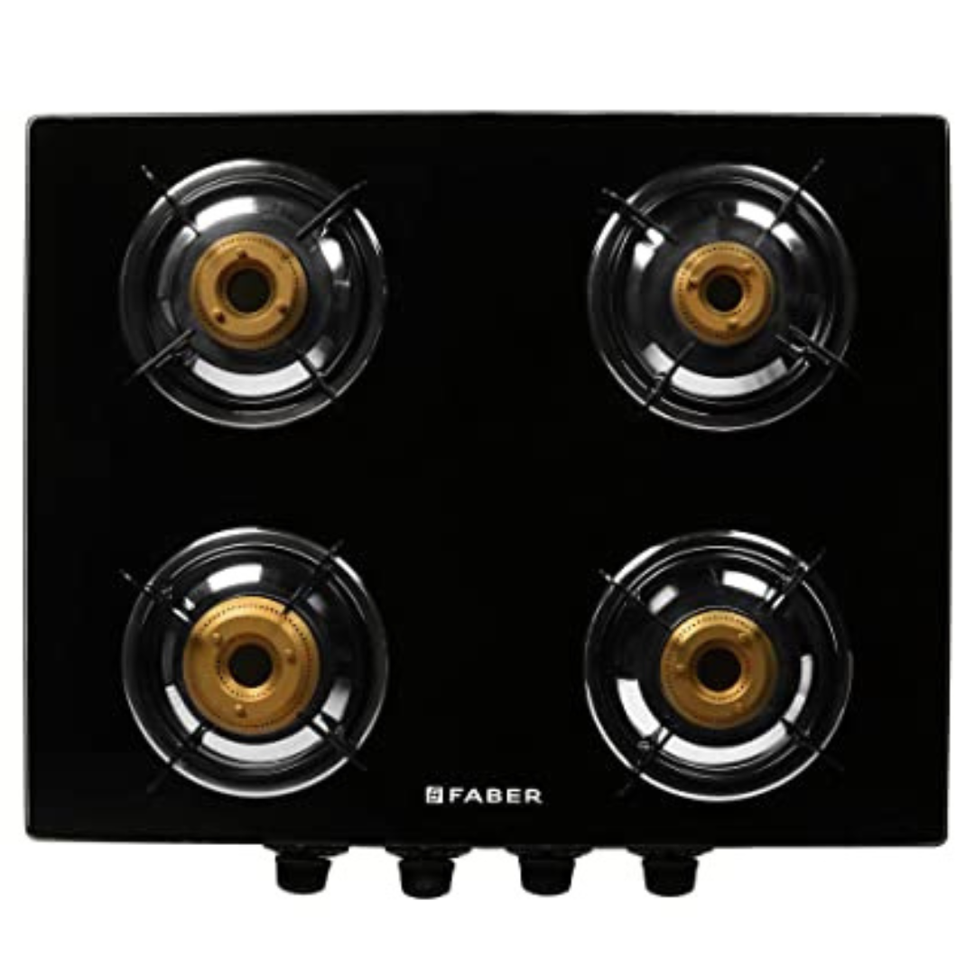 Faber DOUBLE JUMBO 4BB BK Glass Cooktop with Manual Gas Stove Heat resistant black Enameled Round (4 Burners)