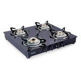 Glen CT 1043 GT HF BB DD BL 4 Burner Glass Gas Stove 1 High Flame 3 Brass Burners Double Drip Trays Black - Auto Ignition