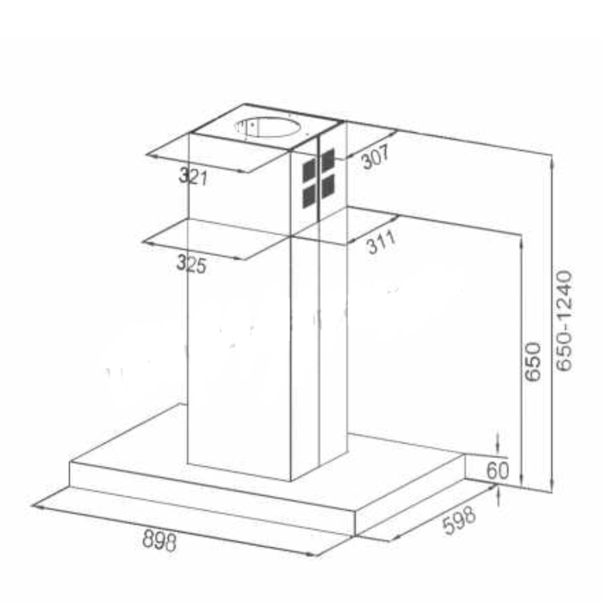 Hafele Vetra Isola 90 cm Island Chimney Touch High Suction 538.81.553