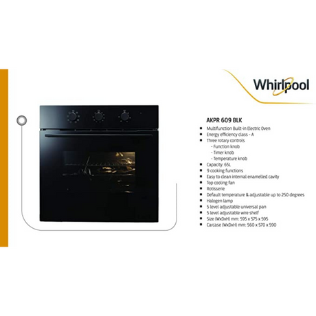 Whirlpool 65 Litre Built in Oven AKPR 609 BLK with Rotisserie