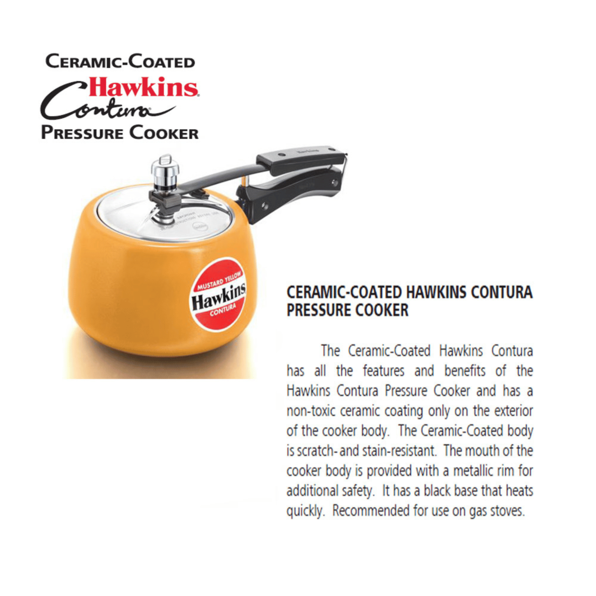 Hawkins Ceramic Coated Contura Pressure Cooker Mustard Yellow 5 Litre : CMY50 