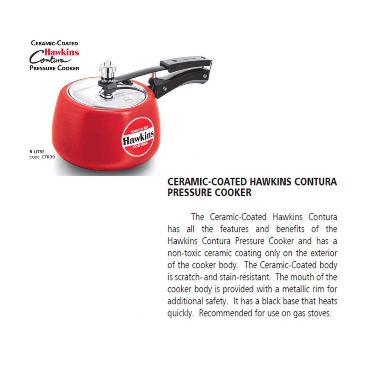 Hawkins Ceramic-Coated Contura Pressure Cooker Tomato Red 5L: CTR50