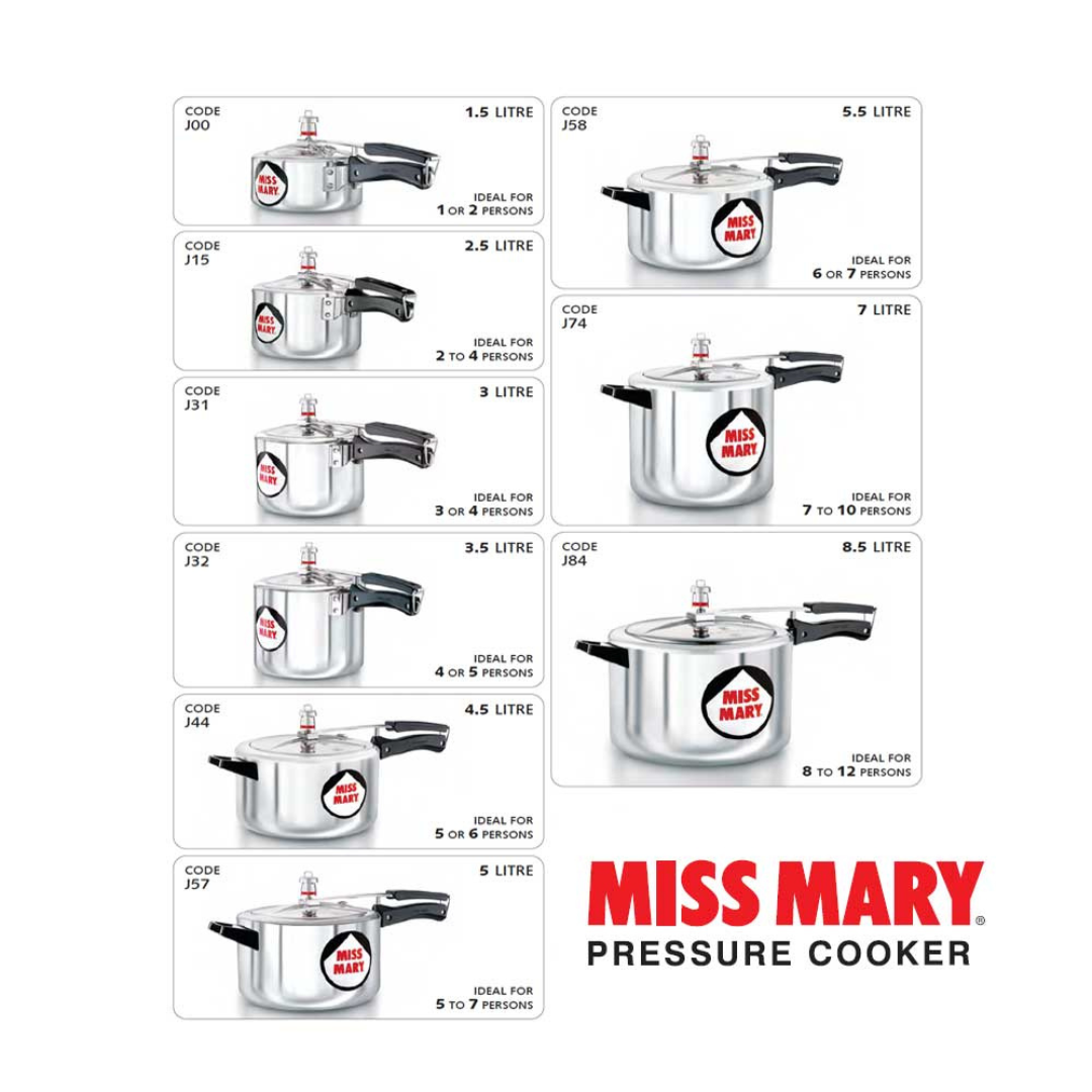 Hawkins Miss Mary Pressure Cooker 7 Litre: MM70 with Hawkins Genuine 2 Gasket & 2 Safety Valve