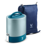 Vaya Tyffyn Blue Copper-Finished Stainless Steel Lunch Box with Bagmat, 1000 ml, 3 Containers, Blue