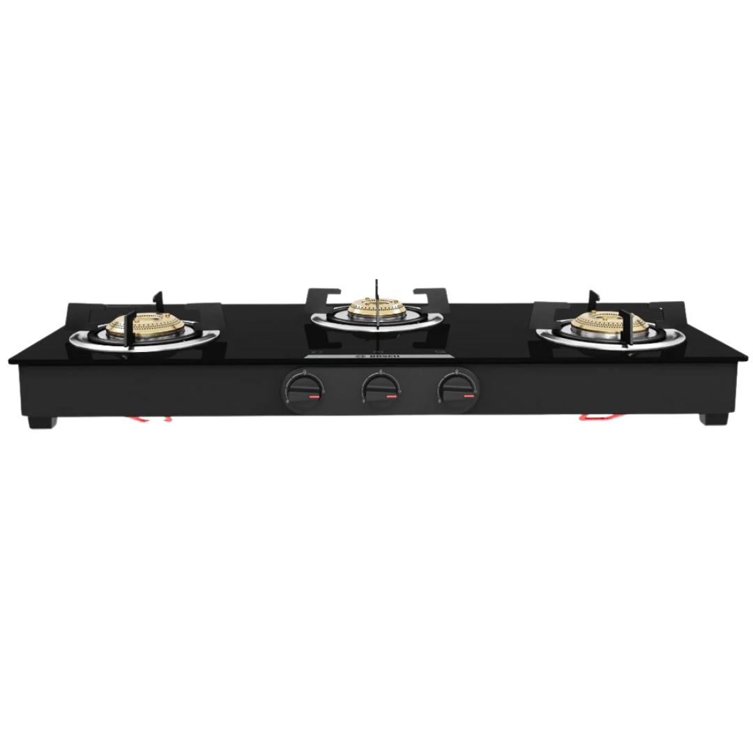 Bosch Series 4 PNW1E6W10I Tabletop Gas Hob 80cm Black Tempered Glass 3 Brass Burners