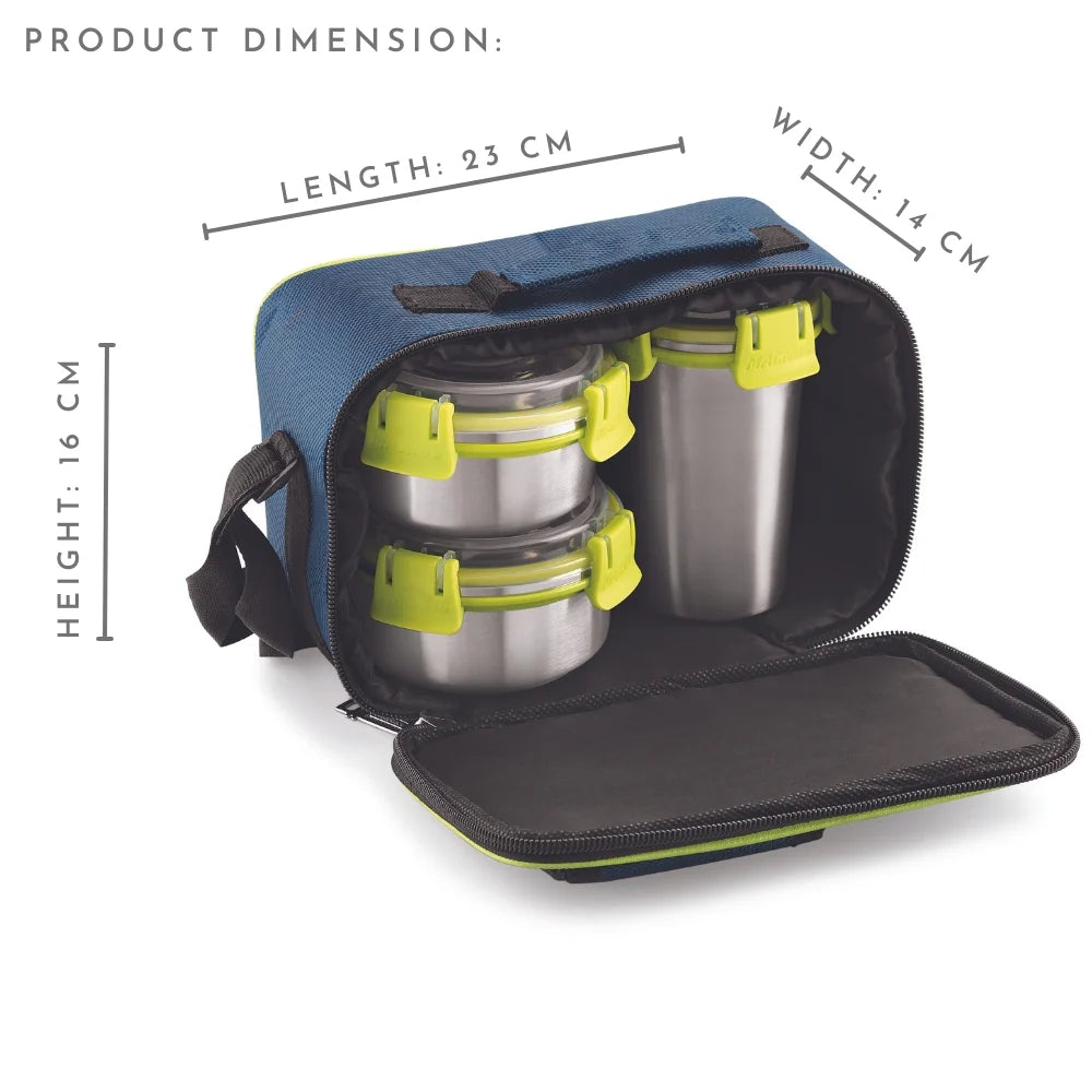 Ethos 3 Stainless Steel Lunch Box Set | 2 Containers & 1 Glass | Air-Tight, Leakproof, Insulated Bag | Ideal for Kids, Office Men & Women | Green