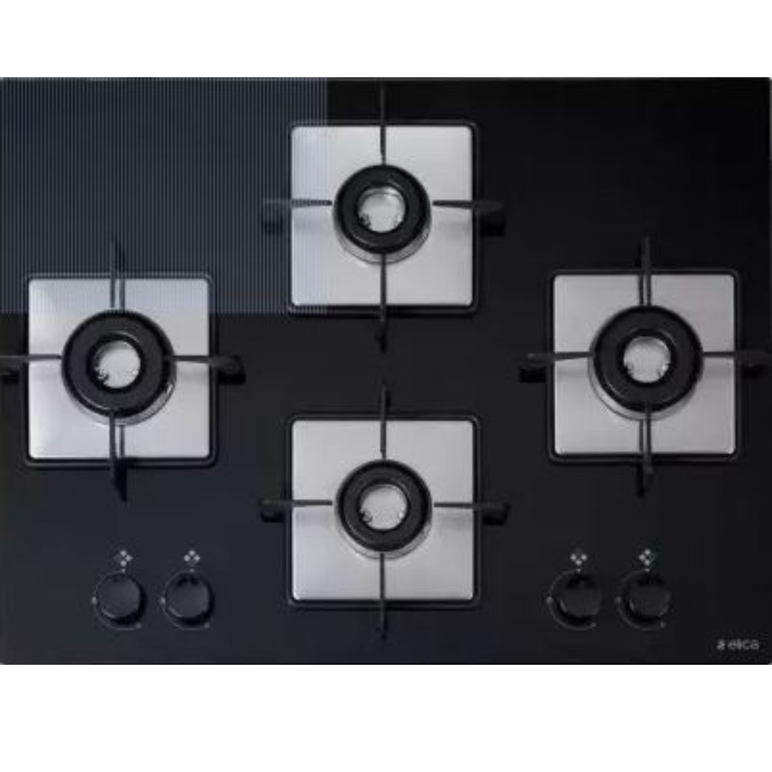 Elica FLEXI HCT 460 DX LOTUS BK Hob Stainless Steel Automatic Hob BLACK GLASS (4 Burners)