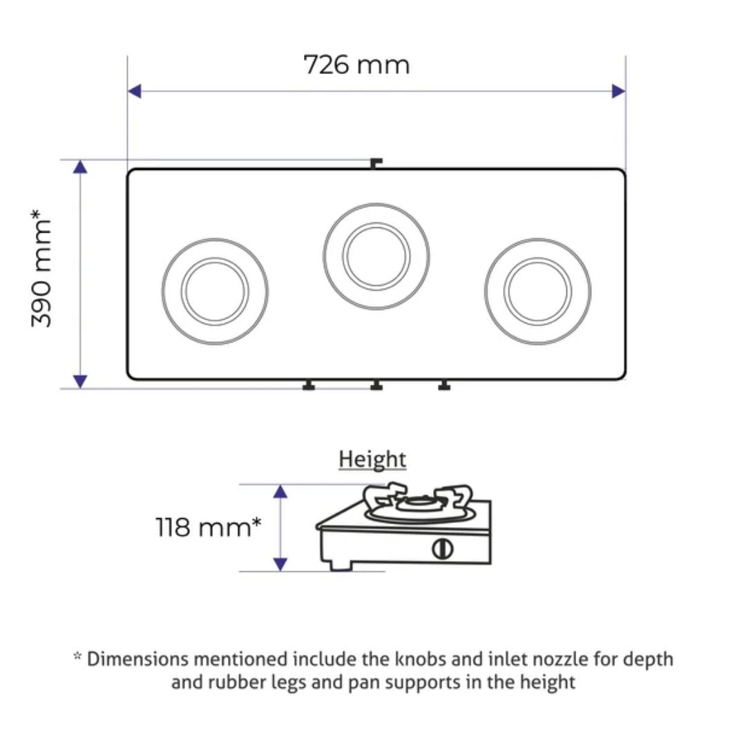 Glen 1033 GT BB AI| 3 Burner Glass Gas Stove with Brass Burner Auto Ignition 