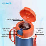 Cutie 320ml Kids Sipper Water Bottle – Stainless Steel Hot & Cold Vacuum Flask with Push Button Locking System, Blue | PB 320-03