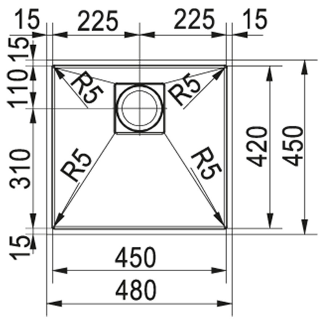 Franke Stainless Steel Sink PEAK SOTTOTOP PKX 110-45 480x450 BLACK SATIN FINISH 122.0157.731