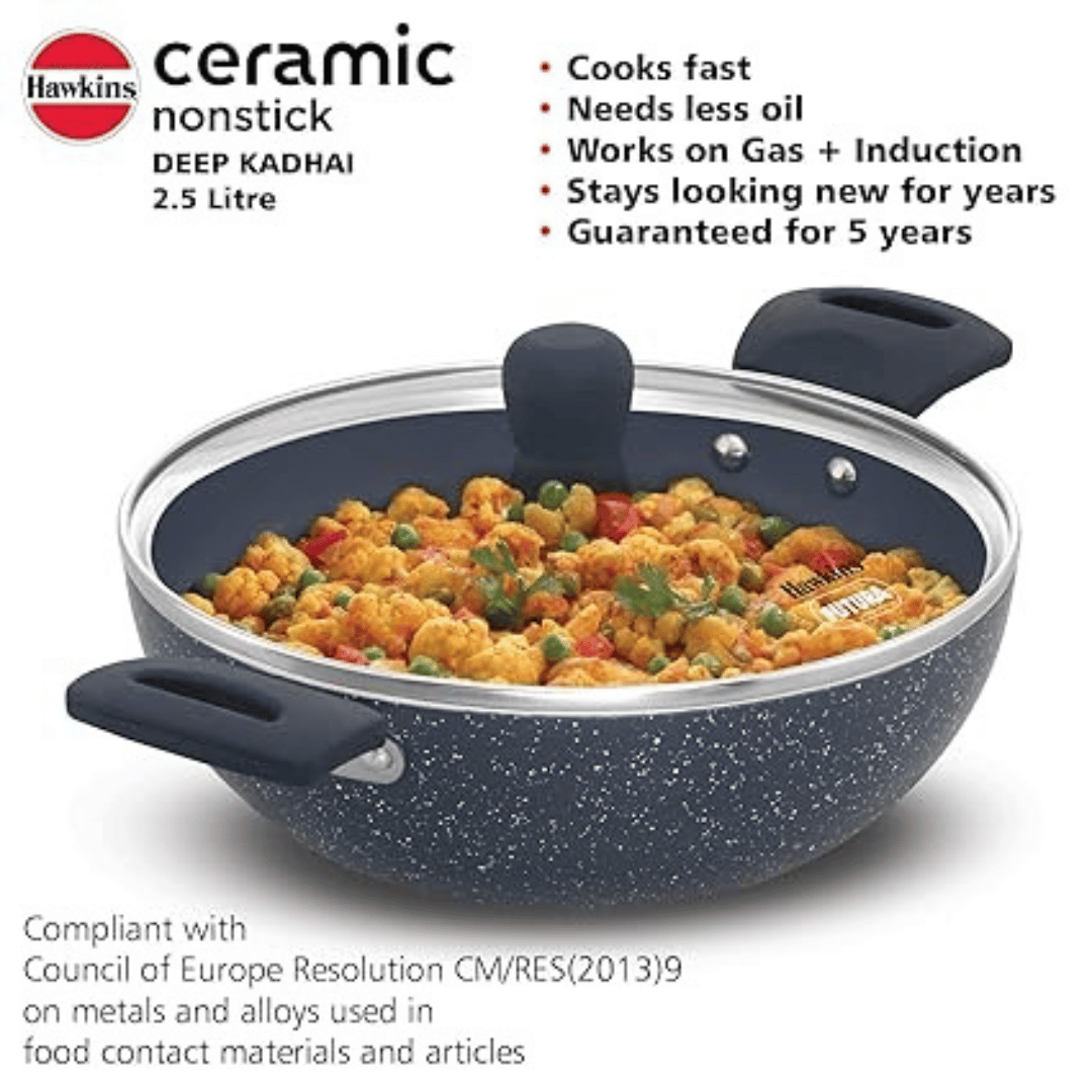 Hawkins 2.5 Litre with Glass lid Ceramic Nonstick Deep Kadhai (ICK25G)