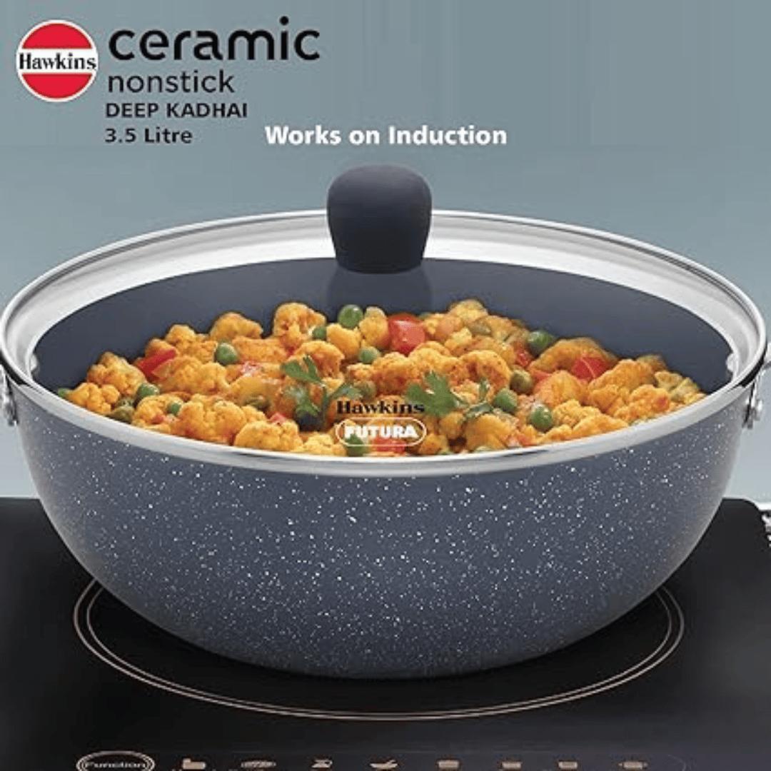 Hawkins 3.5 Litre with Glass lid Ceramic Nonstick Deep Kadhai (ICK35G)