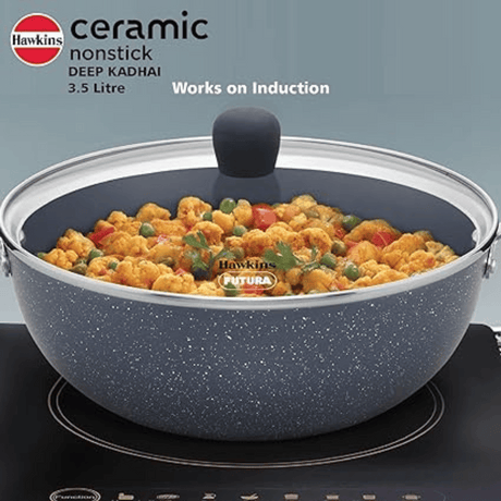 Hawkins 3.5 Litre with Glass lid Ceramic Nonstick Deep Kadhai (ICK35G)