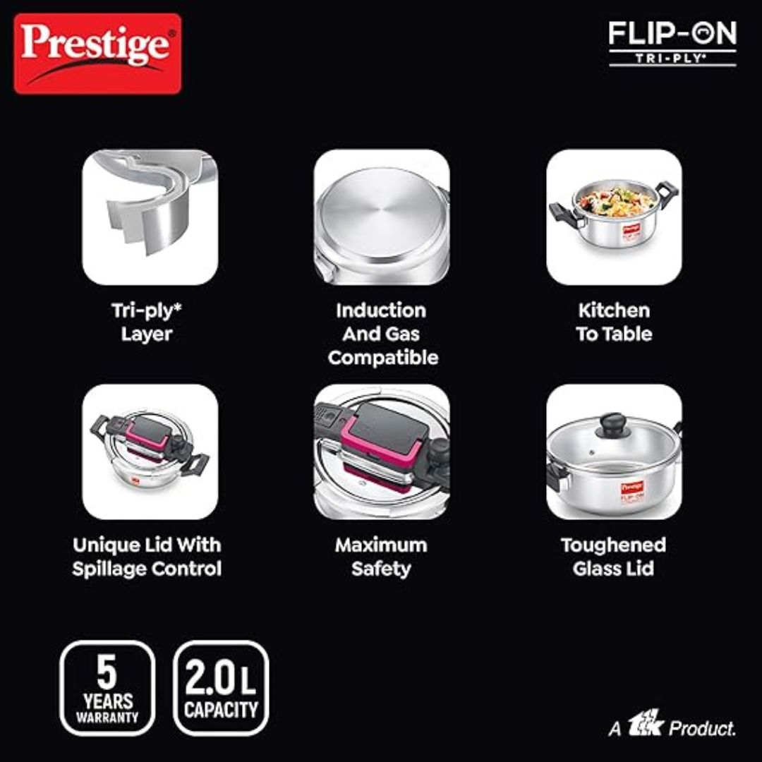 PRESTIGE 2 LITRE FLIP-ON TRI PLY SVACHH PRESSURE COOKERS (20710)