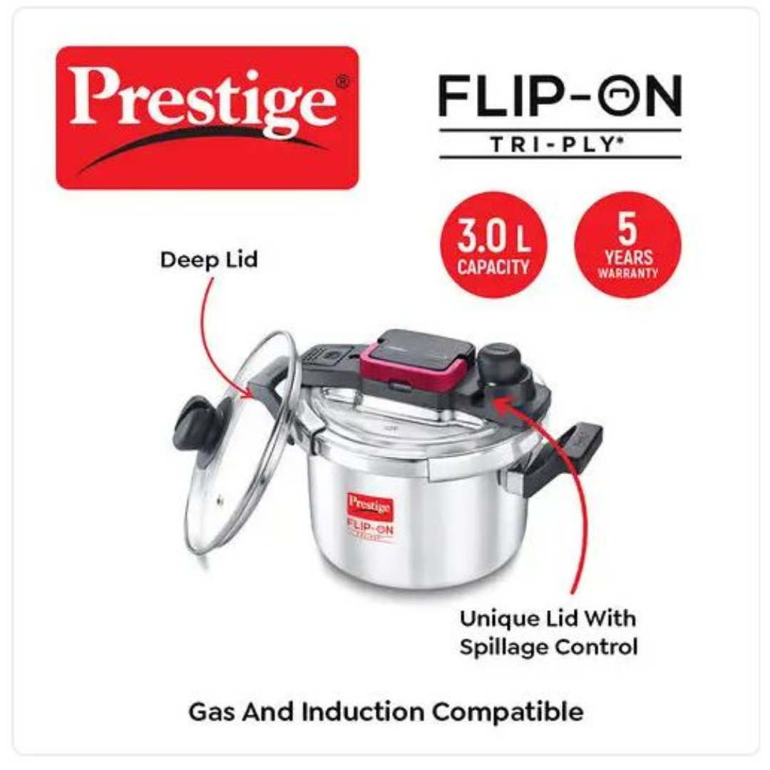 PRESTIGE 3 LITRE FLIP-ON TRI PLY SVACHH PRESSURE COOKERS (20711)