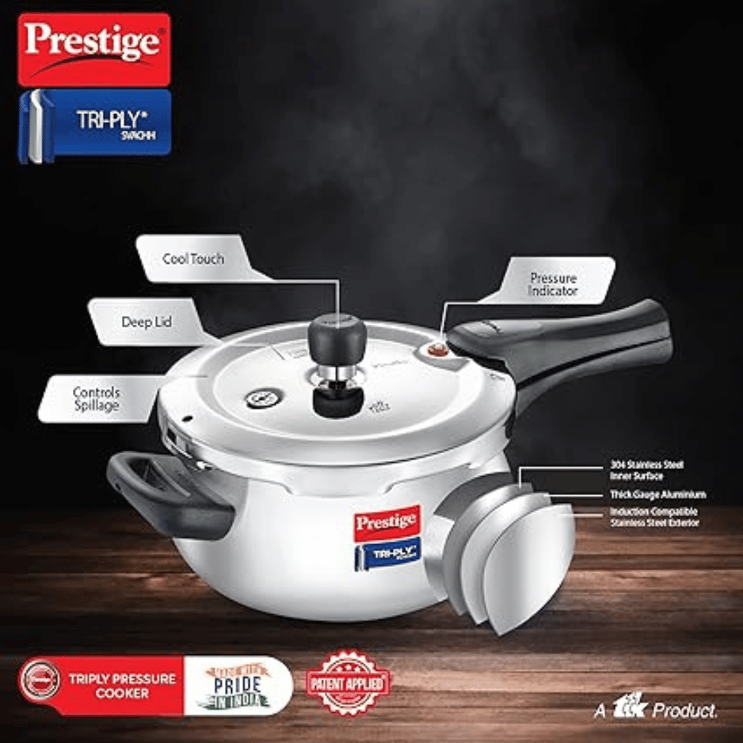 PRESTIGE 5 LITRE HANDI TRI PLY SVACHH PRESSURE COOKERS.(20707)