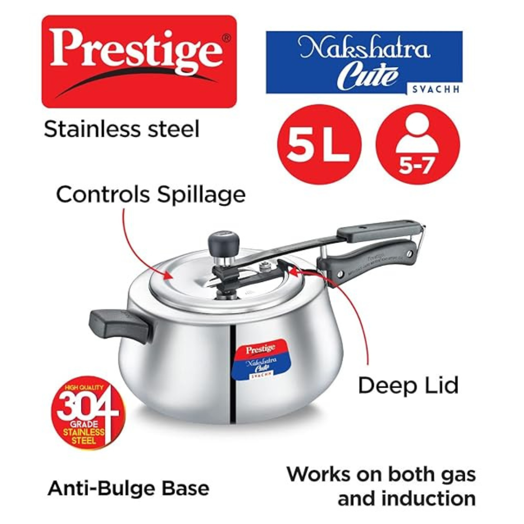 Prestige 5 Ltr Nakshatra Cute Stainless Steel Savachh Pressure Cookers (20149)
