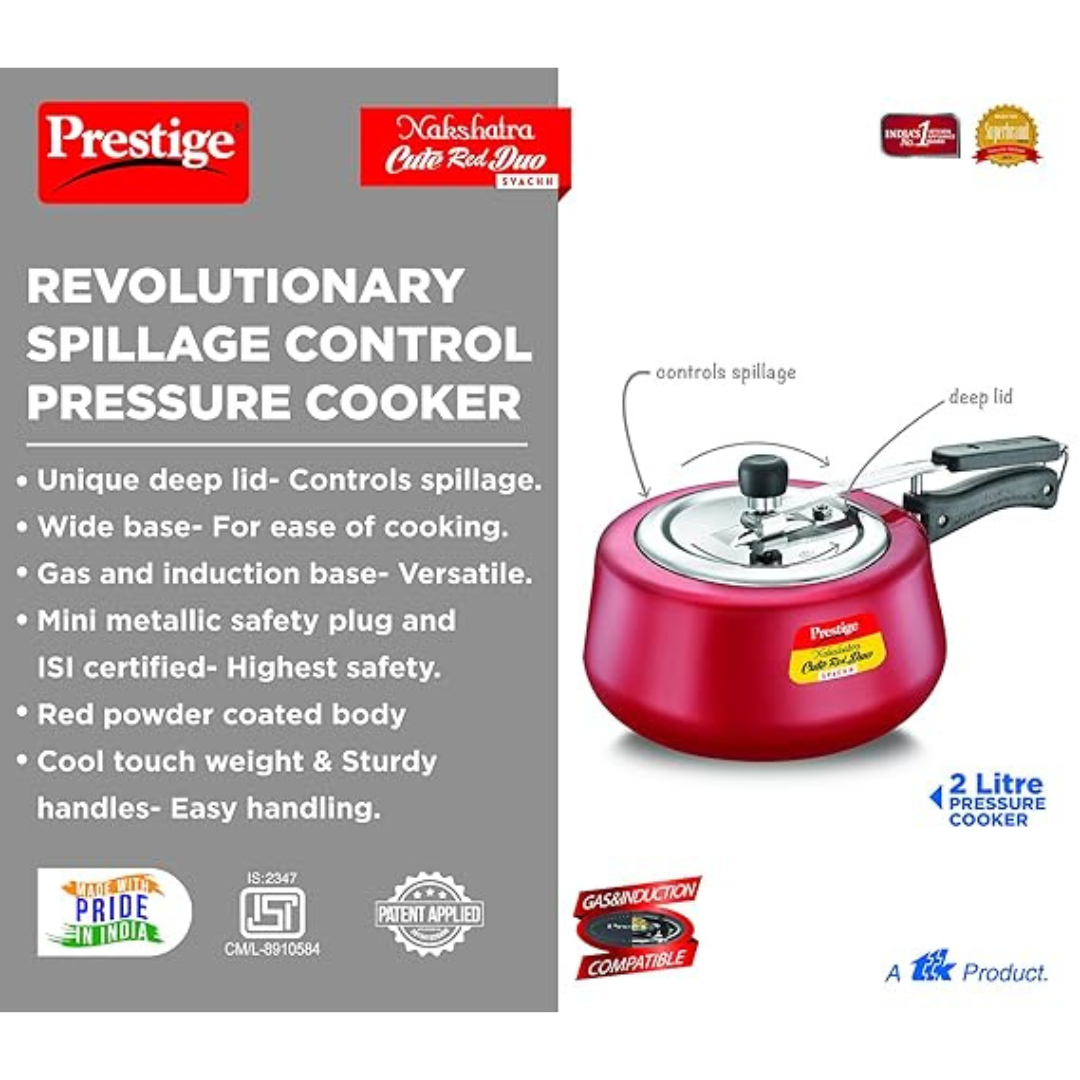 Prestige 2 Ltr Nakshatra Cute Red Duo Savachh Pressure Cookers (10764)
