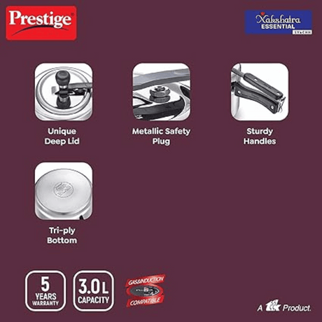 Prestige 3 Ltr Nakshatra Essential Svachh Stainless Steel Pressure Cookers (20537)
