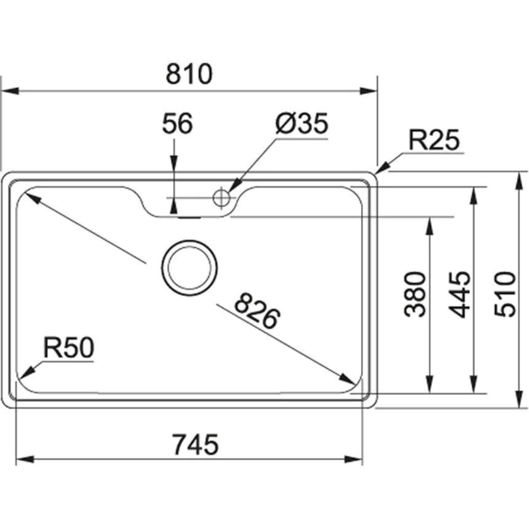 Franke Stainless Steel BCX 610-81 (ACCESSORIES NOT INCLUDED) (810x510/33x20) 1mm EUROPEAN SATIN FINISH Single Bowl Sink 101.0489.191