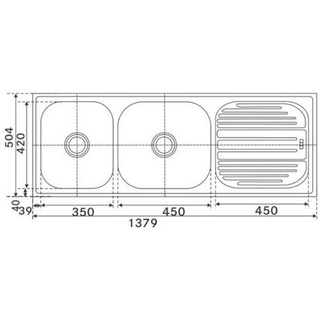 Franke 621 CX OMNI (1379x504/55x20)  Stainless Steel 0.8mm European Satin Finish Double Bowl with Drain Board Sink 101.0153.145