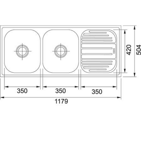 Franke 621 X TRENDY (1179x504/47x20)  Stainless Steel 0.8mm European Satin Finish Double Bowl with Drain Board Sink 101.0153.143
