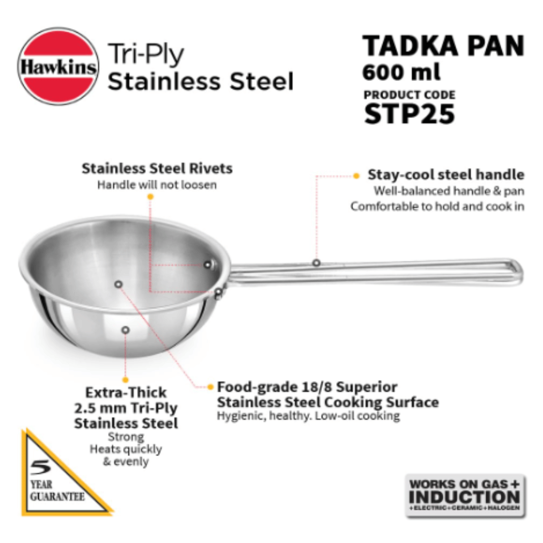 Hawkins 2.5 Cup Tadka Pan, 360 ml Triply Stainless Steel STP25