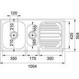 Franke 651 X TRENDY (1004x504/40x20)  Stainless Steel 0.8mm European Satin Finish Double Bowl with Drain Board Sink 101.0153.153
