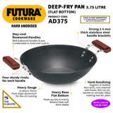 Hawkins 3.75 Litre Futura Hard Anodised Deep Fry Pan, Black AD375