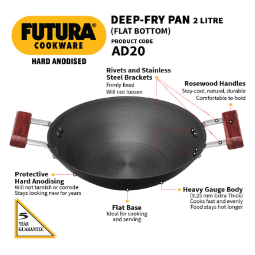 Hawkins 2 Litre Futura Hard Anodised Deep Fry Pan, Without Lid, Black, AD20