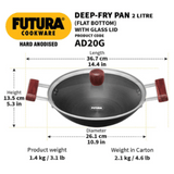 Hawkins 2 Litre Futura Hard Anodised Deep Fry Pan, With Glass Lid, Black, AD20G