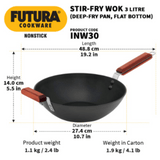 Hawkins 3 Litre Futura Non Stick Deep Fry Pan without Lid, Flat Bottom, Induction, Black, INW30