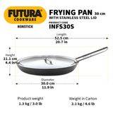 Hawkins 30 cm Futura Frying Pan with Stainless Steel Lid, Non Stick, Induction, Black INFS30S