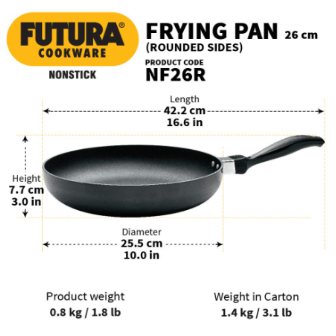 Hawkins 26 cm Futura Frying Pan with Rounded Side, Non Stick, Black NF26R