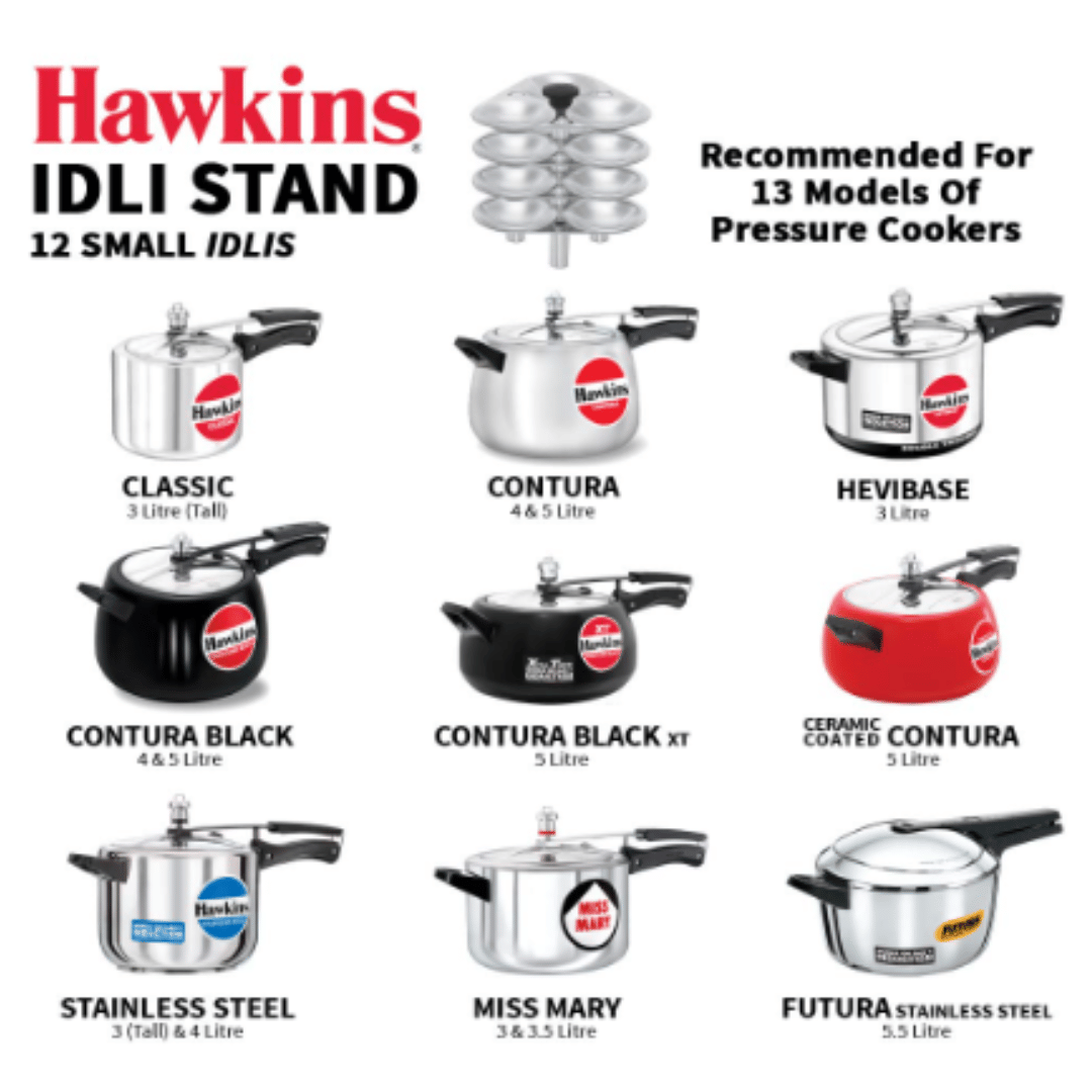 Hawkins Mini Idli Stand - 12 Mini Idlis For 3 Litre and bigger Pressure Cooker, Aluminium, ID12S