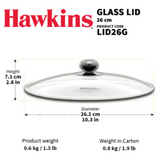 Hawkins 26 cm Glass Lid, Toughened Glass Lid with Stainless Steel Rim, LID26G